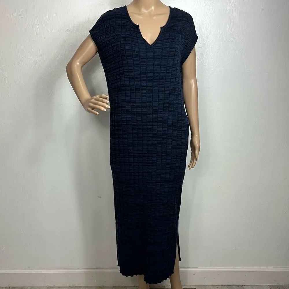 Peruvian Connection Cotton Striped Cap Sleeves Midi Dress Size S